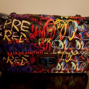 Black Graffiti Print Crossbody Handbag